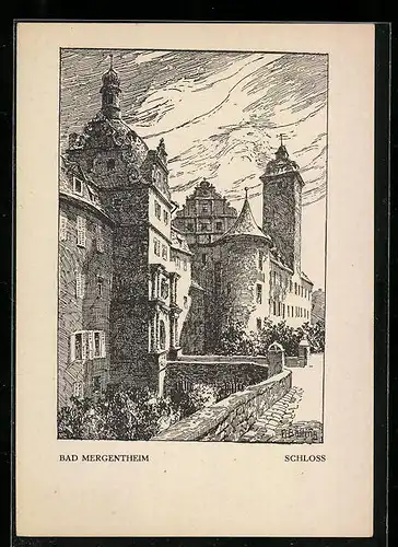Künstler-AK Bad Mergentheim, Abbild des Schlosses