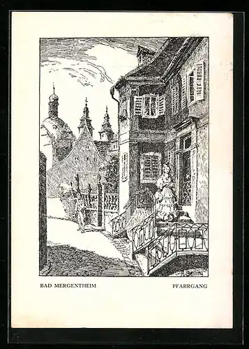 Künstler-AK Bad Mergentheim, ein junges Paar im Pfarrgang