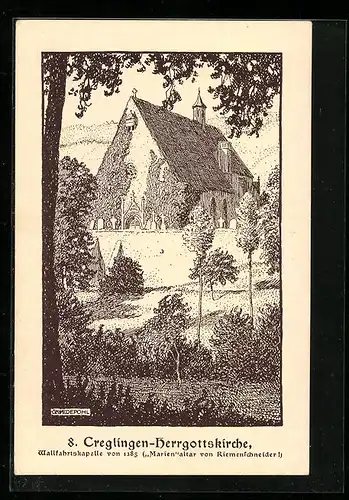 Künstler-AK Creglingen, Blick auf die Herrgottskirche