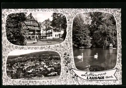 AK Laubach /Oberhessen, Müttergensungsheim Haus Friedensruh, Uferpartie, Teilansicht