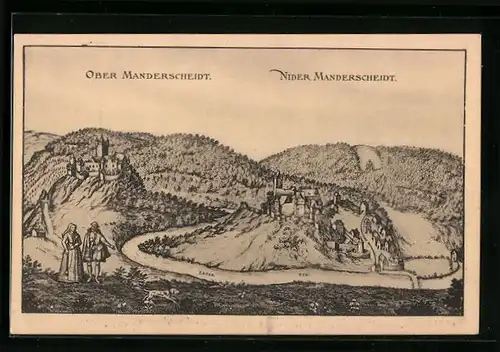 Künstler-AK Manderscheid, Ober- und Nieder-Manderscheid auf einem alten Stich