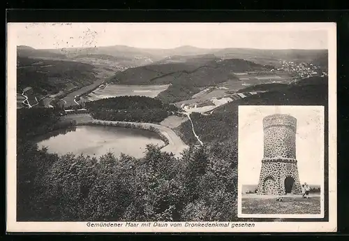 AK Daun, Teilansicht mit Gemünder Maar vom Dronkedenkmal gesehen