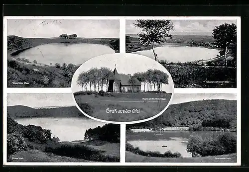 AK Daun /Eifel, Kapelle am Weinfelder Maar, Pulver Maar, Schalkenmehrener Maar