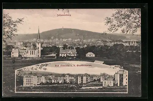 AK Bad Nauheim, Teilansicht v. d. Gradierbauten, Kirche und Johannisberg