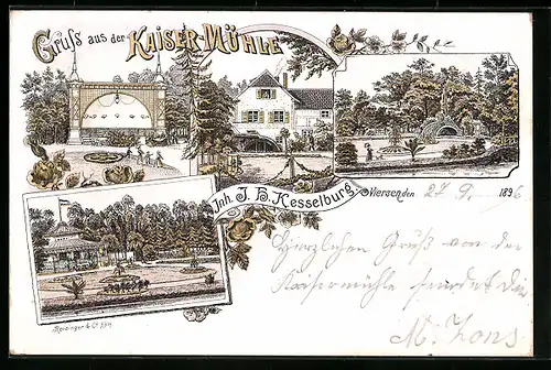 Lithographie Viersen, Gasthaus Kaiser-Mühle, Inh.: J. H. Kesselburg