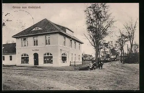 AK Gadeland, Geschäft von Georg Hüllmann, Strassenpartie
