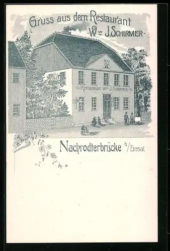 Lithographie Nachrodterbrücke bei Einsal, Restaurant Ww. I. Schirmer