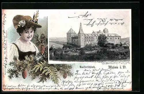 AK Mylau i. V., Blick auf Kaiserschloss