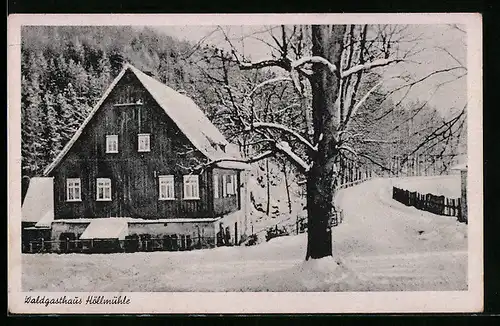 AK Penig /Muldental, Waldgasthaus Höllmühle im Winter