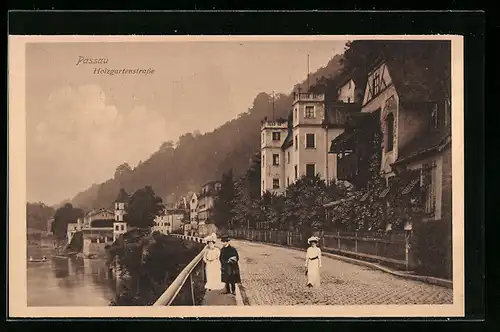 AK Passau, Holzgartenstrasse am Wasser