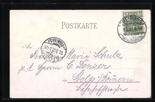 Lithographie Freiburg i. Br., Das Kaufhaus, Ortsansicht