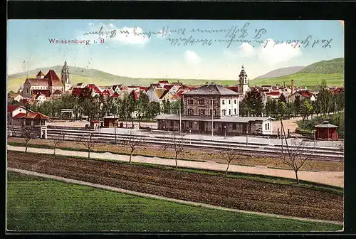 AK Weissenburg i. B., Bahnhof mit Blick auf den Ort