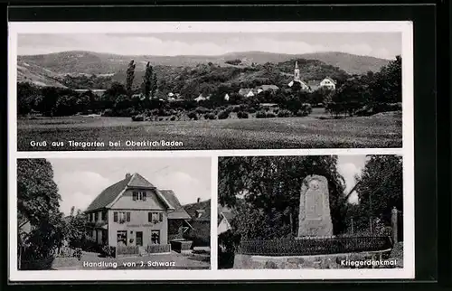 AK Tiergarten bei Oberkirch /Baden, Handlung J. Schwarz, Kriegerdenkmal, Gesamtansicht