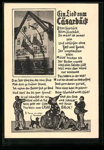 AK Horb /Neckar, Gasthaus Cäsar Bäck, Gedicht, Zecher mit Fass