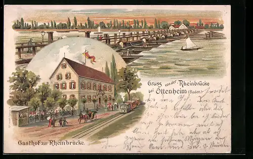 Künstler-AK Ottenheim /Baden, Gasthof zur Rheinbrücke