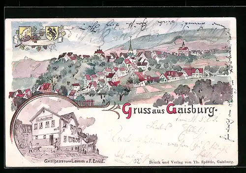 Künstler-AK Gaisburg, Gasthaus zum Lamm von F. Ernst, Teilansicht