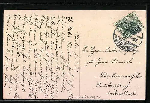 AK Singen, Strassenpartie mit Geschäft