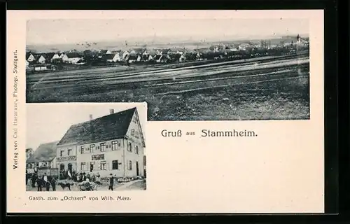 AK Stammheim, Gasthaus zum Ochsen von Wilh. Merz, Teilansicht