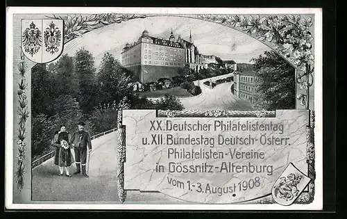 AK Gössnitz-Altenburg, XX. Dt. Philatelistentag u. XII. Bundestag Deutsch-Österr. Philatelisten-Vereine 1908