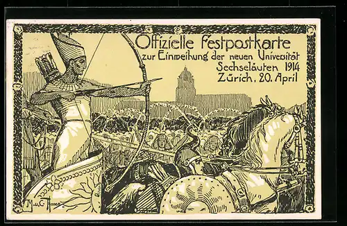 Künstler-AK M. u. C. Annen: Zürich, Einweihung der neuen Uni. Sechseläuten 1914