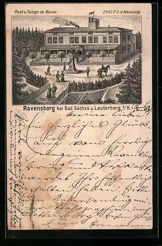 Vorläufer-Lithographie Bad Sachsa, 1891, Kurhaus Ravensberg