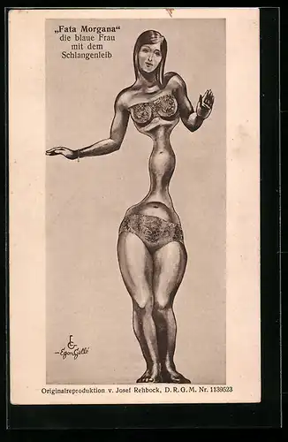 AK Fata Morgana, die blaue Frau mit dem Schlangenleib, Exzentriker, Variete