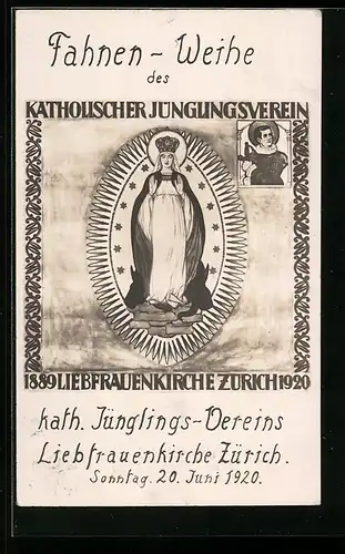 AK Zürich, Fahnen-Weihe des Kath. Künglingsverein Liebfrauenkirche Zürich 1920