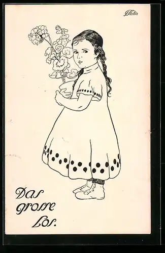 Künstler-AK Langenthal, Spital-Bazar, Losnummer 6812, Mädchen mit Topfpflanze