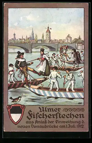 AK Ganzsache PP27C153: Ulm a. D., Ulmer Fischerstechen zur Einweihung d. neuen Donaubrücke 1912