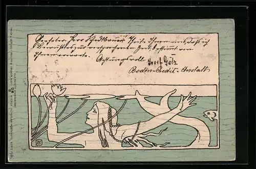 Künstler-AK Philipp + Kramer Serie IV /8, sign. Leo Kainradl: Nixe pflückt eine Seerose