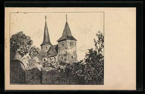 Künstler-AK Otto Ubbelohde: Fulda, Blick auf Michaelskapelle