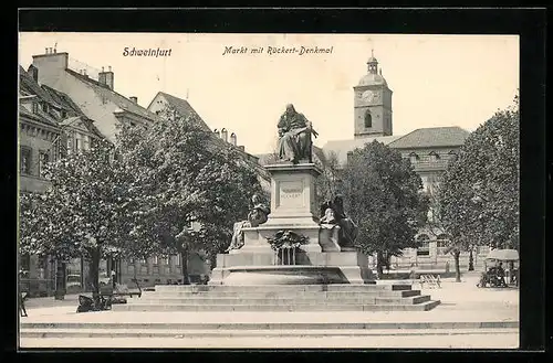 AK Schweinfurt, Markt mit Rückert-Denkmal