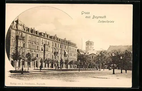 AK Bayreuth, Luitpoldplatz im Sonnenlicht