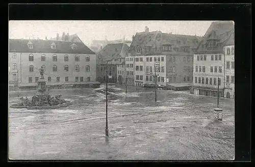 AK Nürnberg, Hauptmarkt, Hochwasser-Katastrophe 5. Feb. 1909