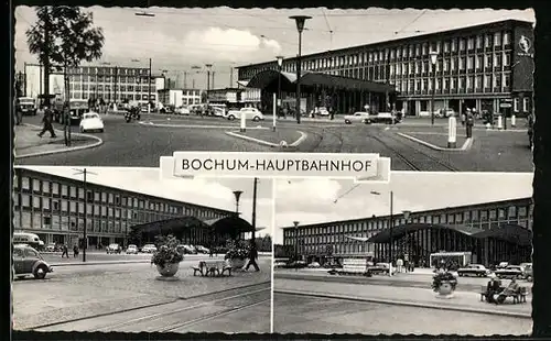 AK Bochum, Hauptbahnhof im Sommer, VW-Käfer