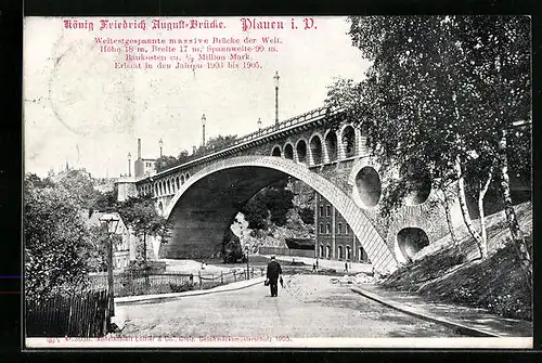 AK Plauen i. V., König Friedrich August-Brücke, Strassenpartie