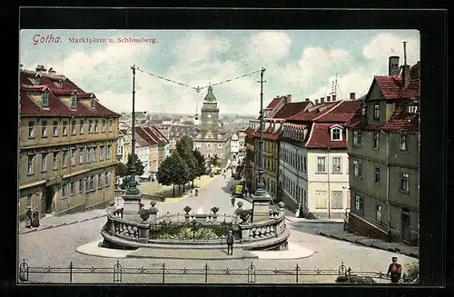 AK Gotha, Marktplatz u. Schlossberg