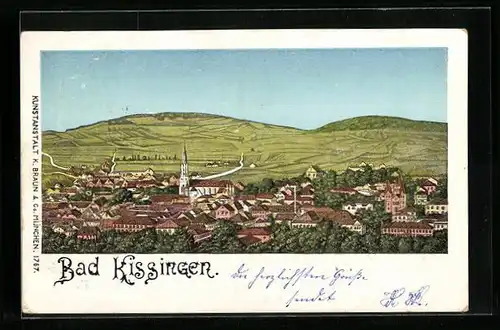 Künstler-AK Bad Kissingen, Ortsansicht mit Umland