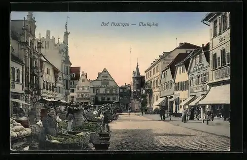 AK Bad Kissingen, Marktplatz mit Weinstube u. Restaurant Weigands