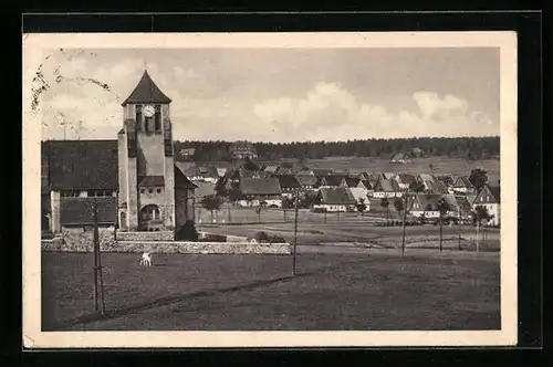 AK Zinnwald-Georgenfeld, Ortsansicht mit Kirche, Osterzgebirge