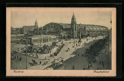 AK Hamburg-St.Georg, Hauptbahnhof mit Passanten, Strassenbahn