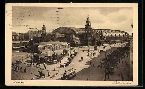 AK Hamburg-St.Georg, Hauptbahnhof mit Strassenbahn