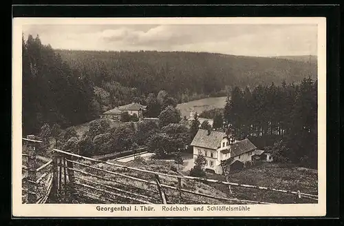 AK Georgenthal i. Thür., Rodebach- und Schlöffelsmühle