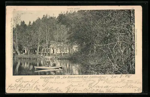 AK Georgenthal i. Th., Gasthaus Schützenhaus am Hammerteich mit Boot