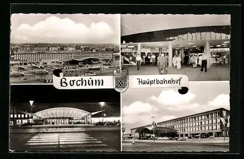 AK Bochum, Hauptbahnhof mit Strassenbahn, Ansicht bei Nacht, Innenansicht