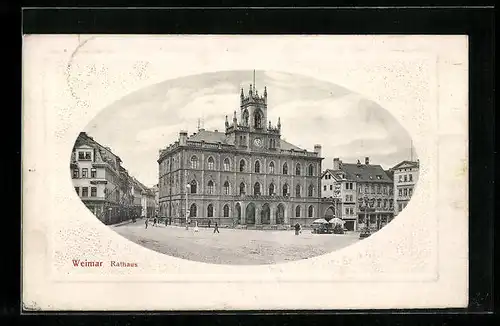 Präge-AK Weimar, Rathaus und Zigarrengeschäft, Passepartout