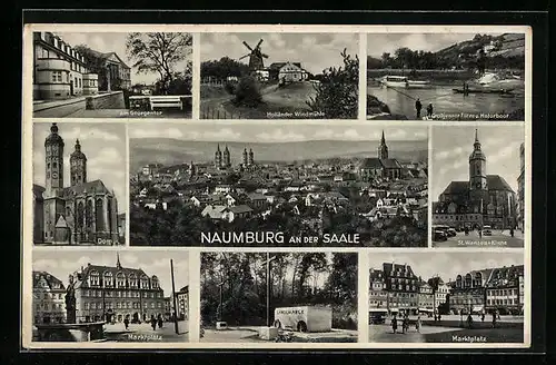 AK Naumburg an der Saale, Holländer Windmühle, Dom, St. Wenzels-Kirche