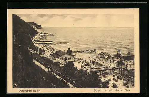 AK Sellin, Ostseebad, Strand bei stürmischer See