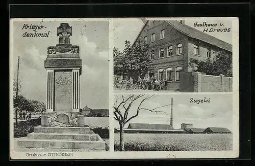 AK Ottensen, Kriegerdenkmal, Gasthaus v. H. Dreves, Ziegelei