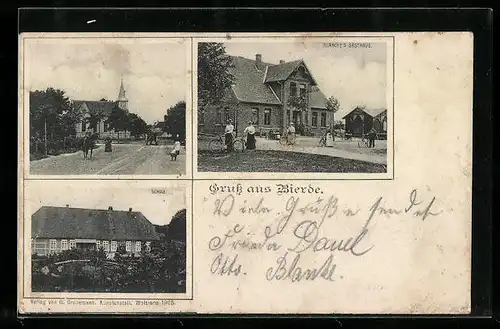 AK Bierde, Blanckes Gasthaus, Kirche, Schule